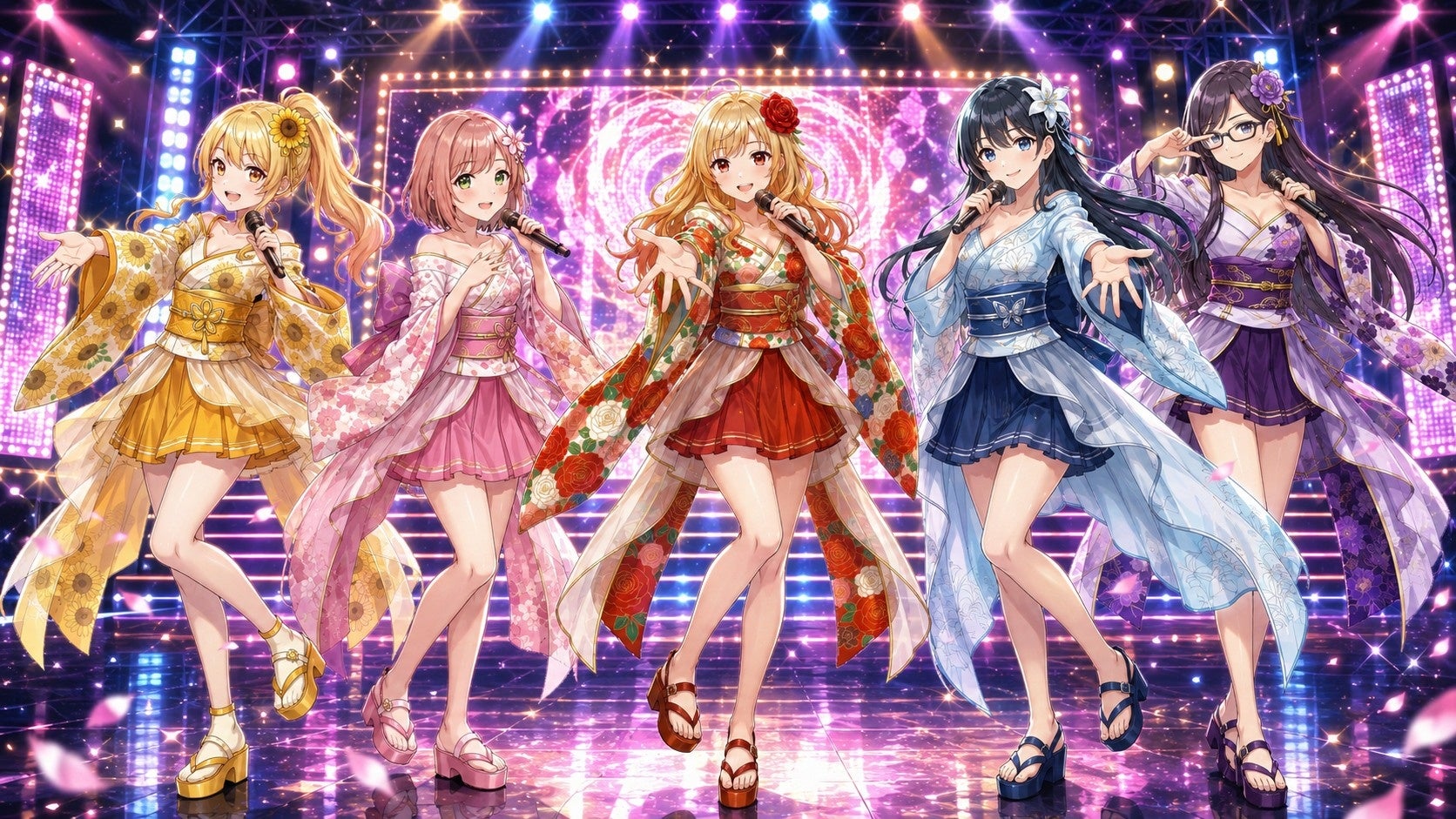 華蝶風月の紹介に使われた公式ステージ風イラスト。10月26日の実演ライブや会場チケットの告知画像としては扱わない。